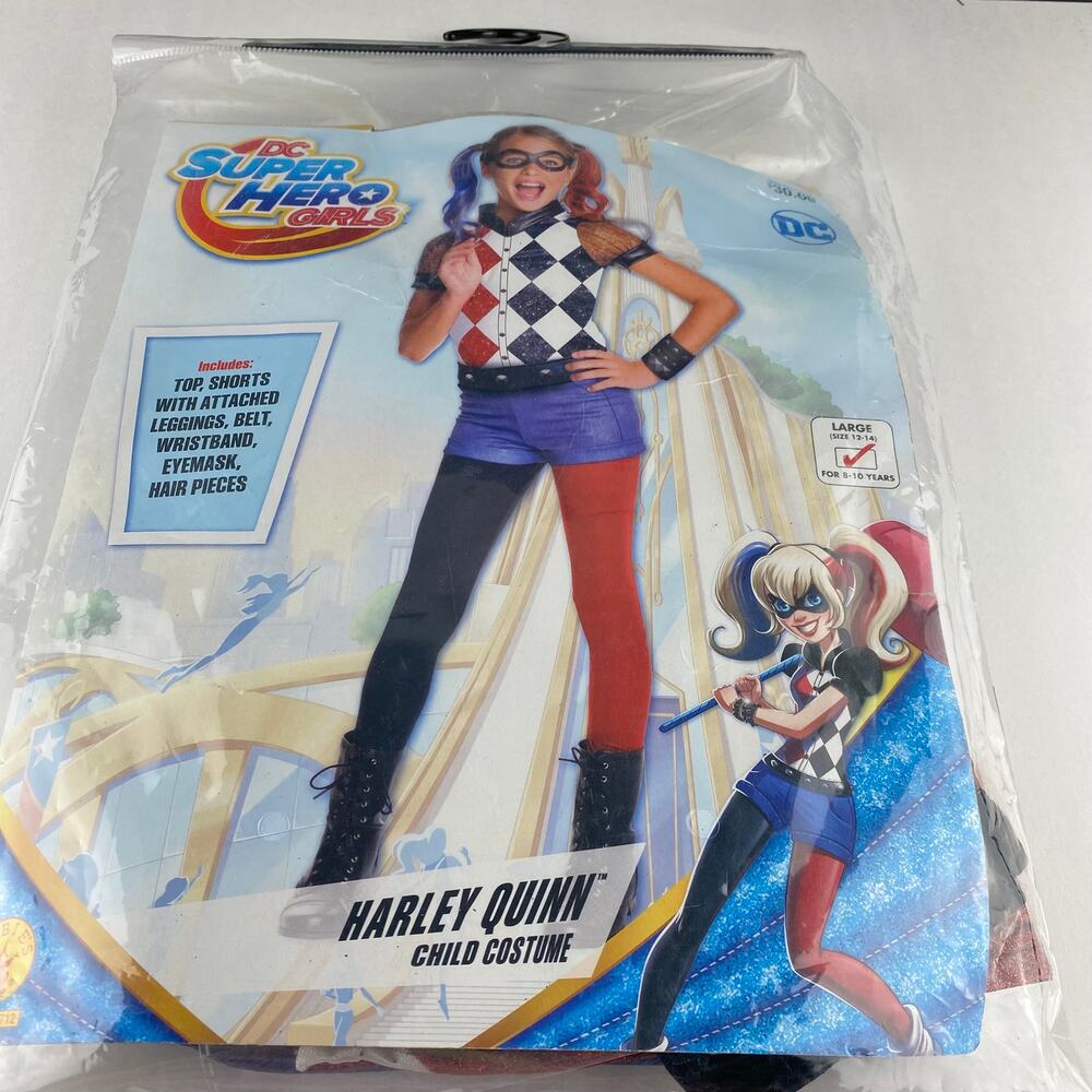 DC Super Hero Girls Harley Quinn Costume Girls Large 12-14 Rubies Complete